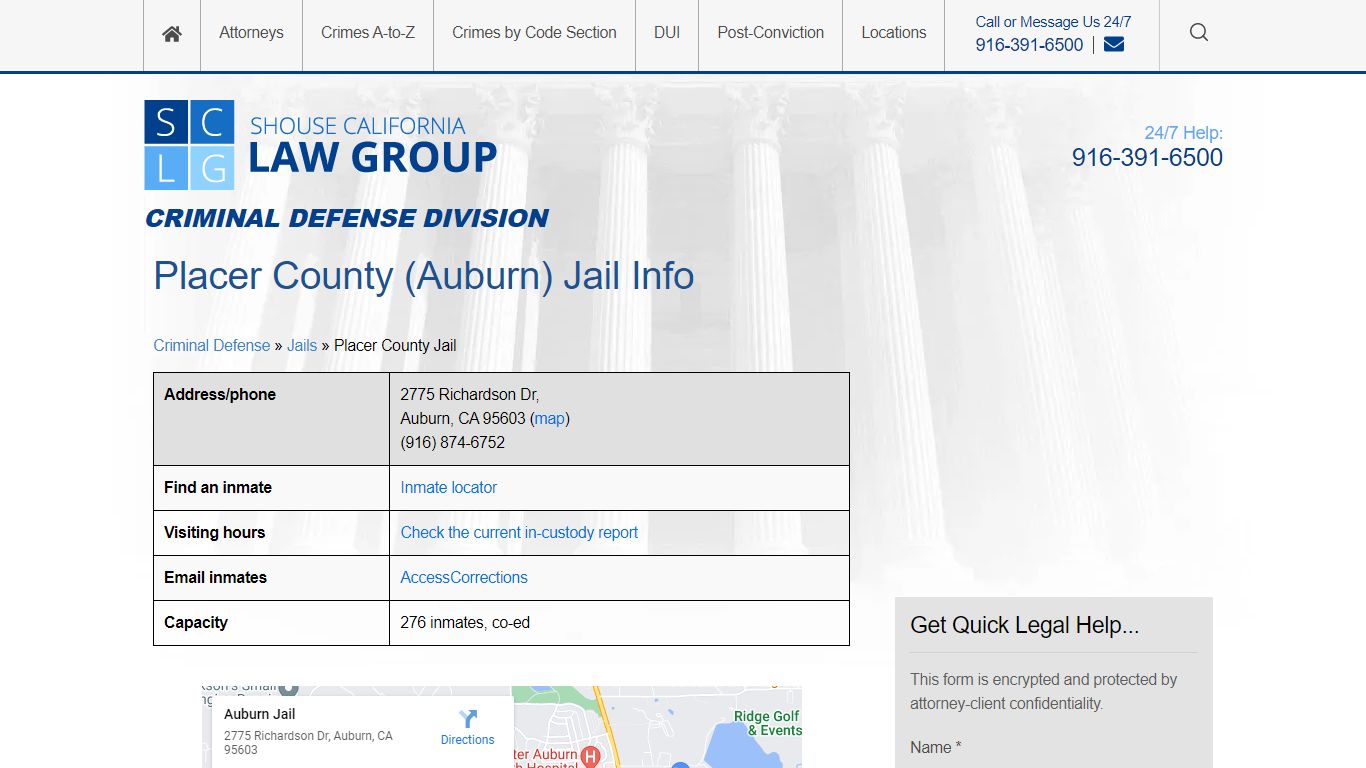 Placer County (Auburn) Jail Info - Shouse Law Group